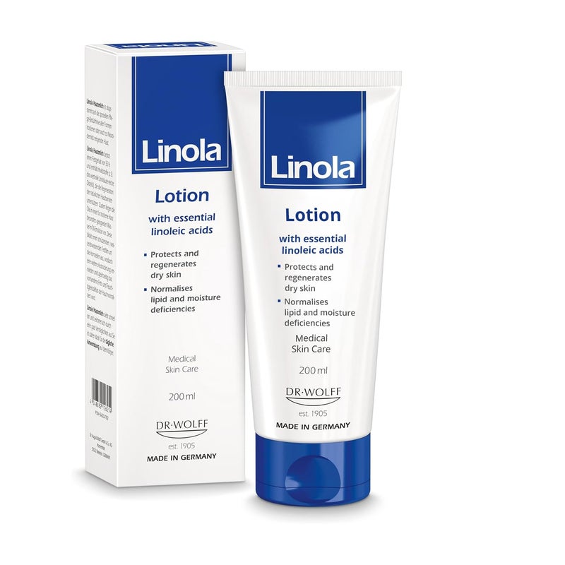 Linola Lotion - Body Lotion with Essential Linoleic Acids - for the Daily Care of Dry & Stressed Skin - Protects & Regenerates Dry Skin - Made in Germany - Vegan - 200 ml (6.8 Fl Oz) - Image 2